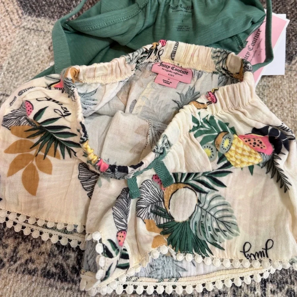 New Juicy Couture Boho Tank & Cream Tropical Print Tassel Shorts Girls sz 6 Set